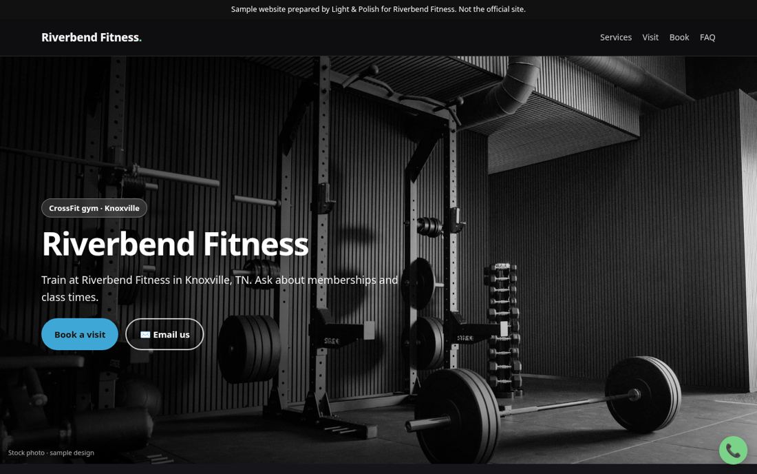 Demo homepage for a fitness studio